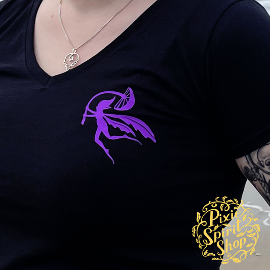 Dames T-shirt V hals - Pixie Spirit Logo rug paars