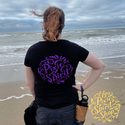 Dames T-shirt V hals -  Pixie Spirit Logo rug paars