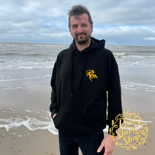 Heren Hoodie -  Logo Pixie Spirit rug geel